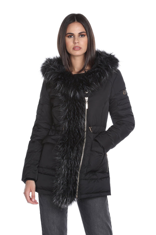 SONYS 长袖羽绒服，带口袋加兜帽加抽绳加人造皮草细节