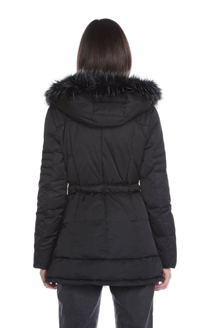 SONYS 长袖羽绒服，带口袋加兜帽加抽绳加人造皮草细节