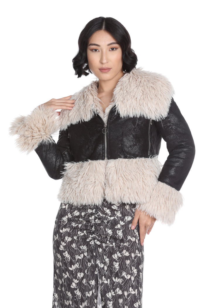 SILENTE eco 短款长袖羊皮带拉链