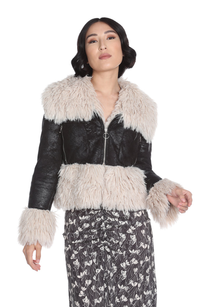 SILENTE eco 短款长袖羊皮带拉链