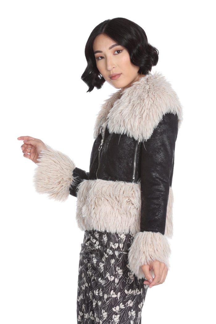 SILENTE eco 短款长袖羊皮带拉链