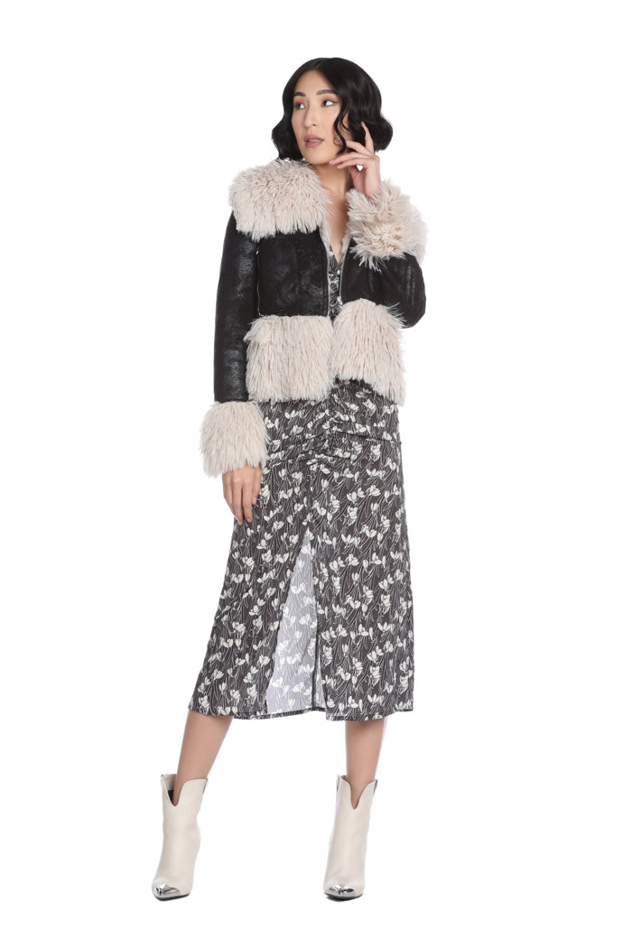 SILENTE eco 短款长袖羊皮带拉链