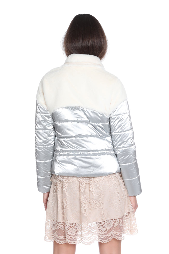 ASTYNO 长袖羽绒服，人造皮草加人造皮革轮廓加抽绳