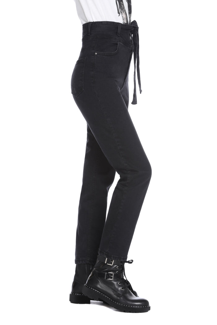 JEANS CORN 高腰带口袋加黑色牛仔腰带