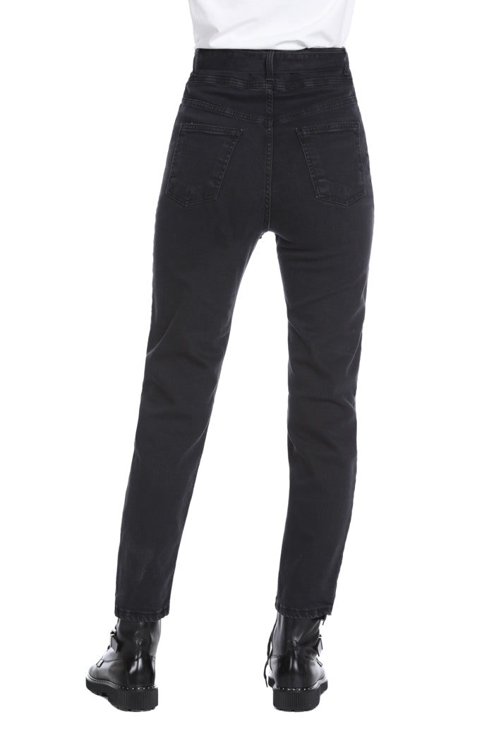 JEANS CORN 高腰带口袋加黑色牛仔腰带