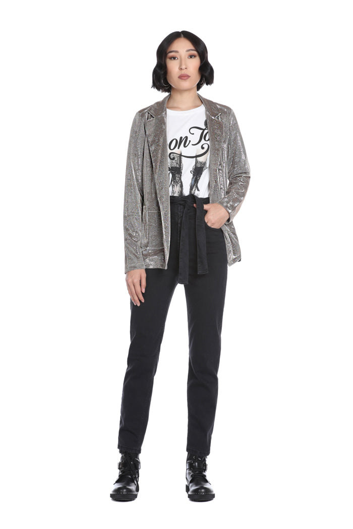 JEANS CORN 高腰带口袋加黑色牛仔腰带