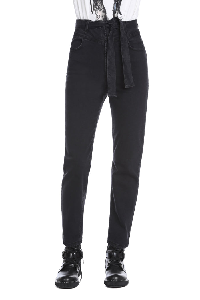 JEANS CORN 高腰带口袋加黑色牛仔腰带