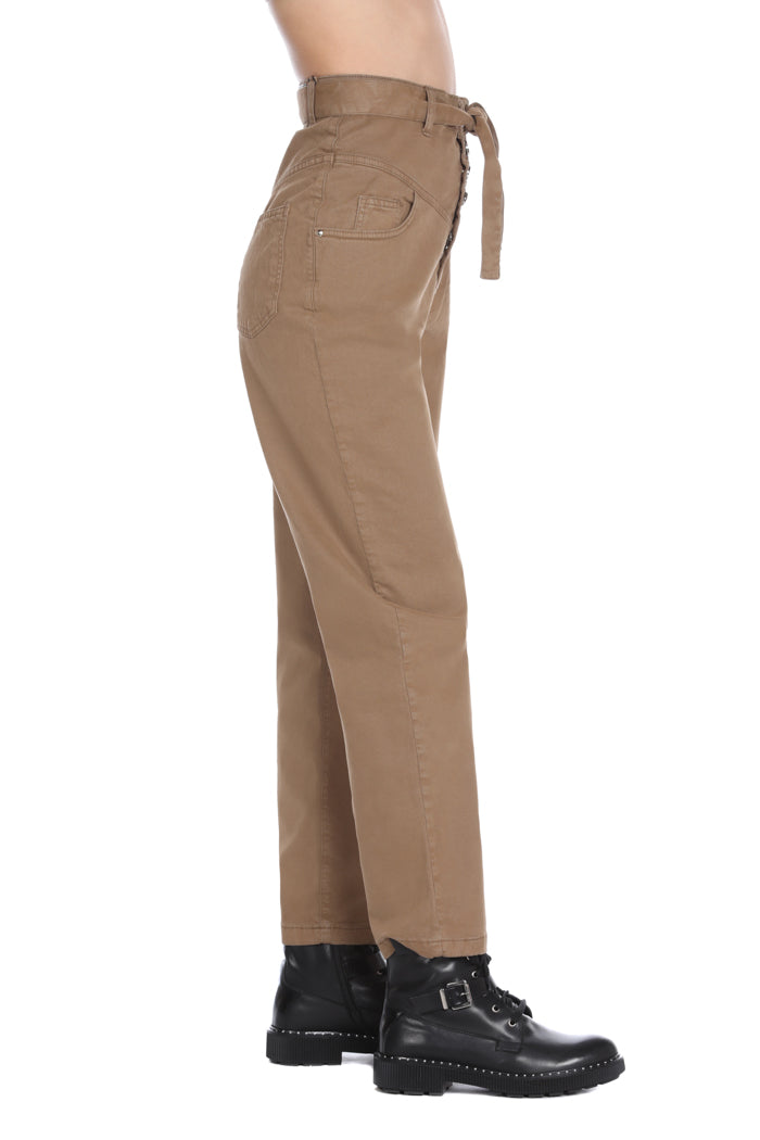 分拣高腰裤纽扣加口袋加腰带