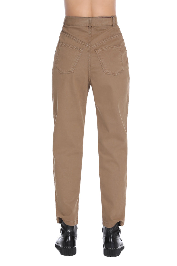 分拣高腰裤纽扣加口袋加腰带