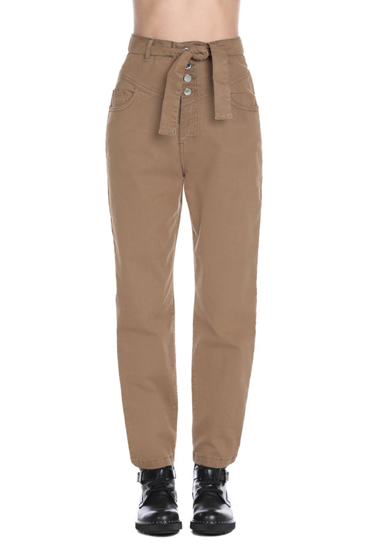 分拣高腰裤纽扣加口袋加腰带