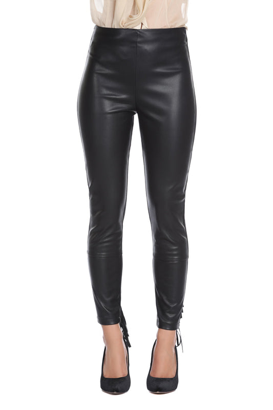 REWARD 高腰紧身裤，人造皮革底部流苏加米兰缝线