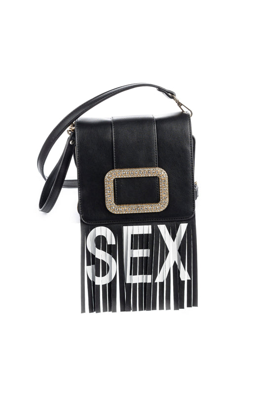 SEXAS 包带肩带加水钻扣加生态皮革印花流苏