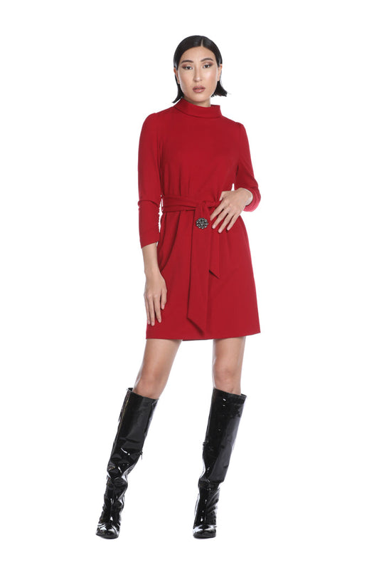 YATELL 短款连衣裙 m.3/4 卷曲后背垂饰加腰带配胸针