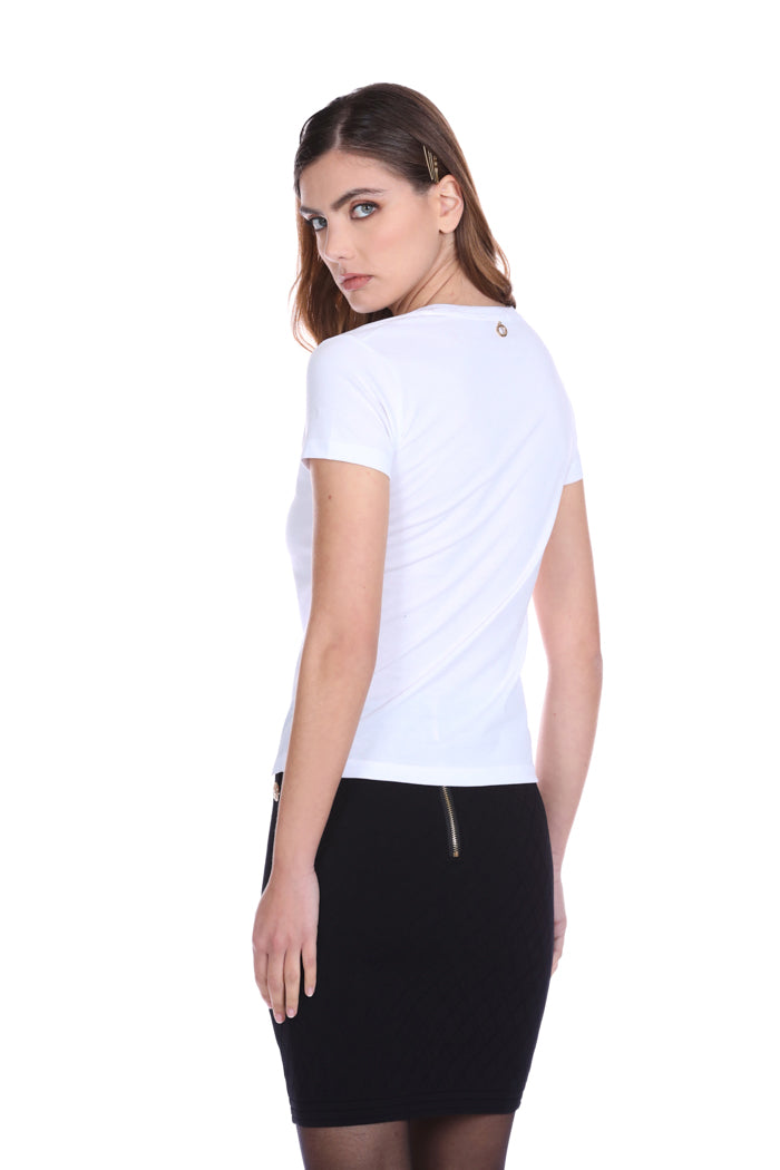 半袖 THITY T 恤，带箔印花加星星应用，带水钻加珠加链