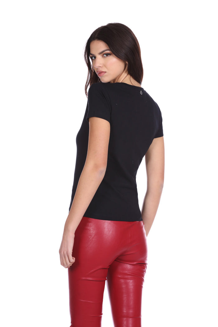 SERITUT 半袖 T 恤印花加星星应用水钻加头发加链条