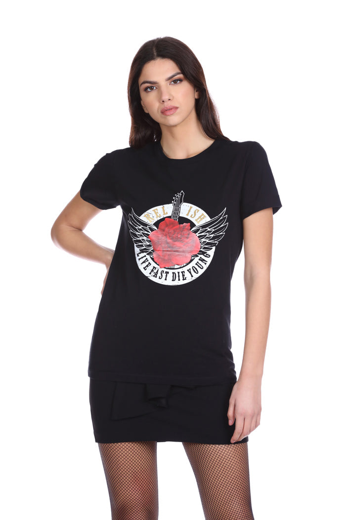 SERMIUTA 粉色翅膀印花半袖 T 恤