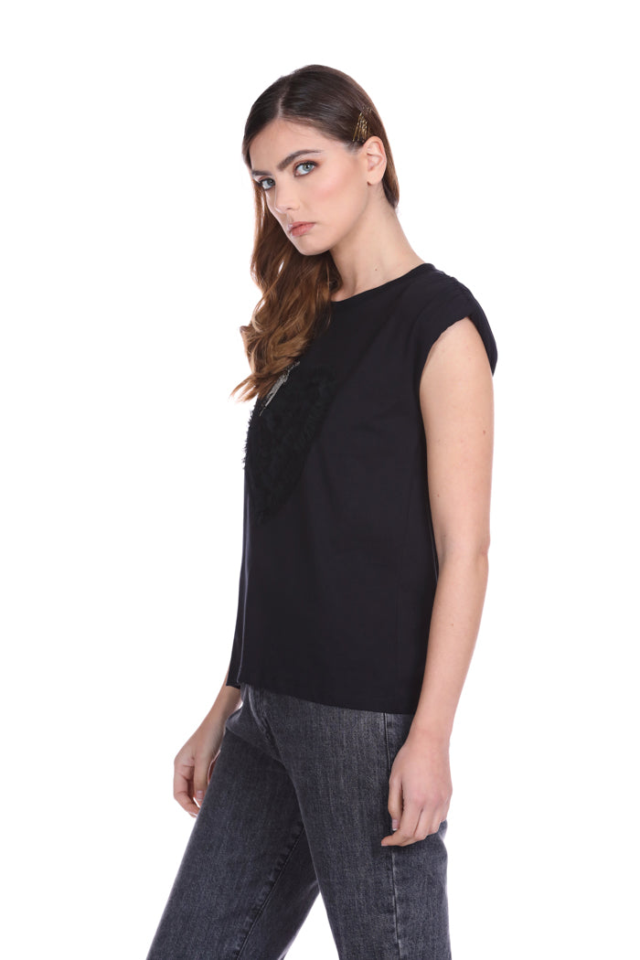 XIUT 心形薄纱星星贴饰半袖 T 恤