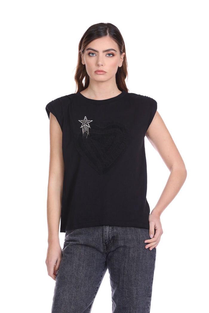 XIUT 心形薄纱星星贴饰半袖 T 恤