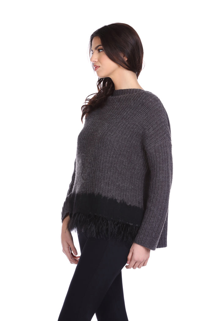 STISHAR 长袖高领毛衣，配以布料和羽毛嵌件