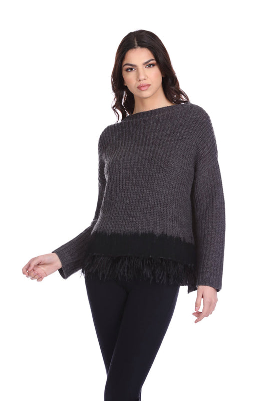 STISHAR 长袖高领毛衣，配以布料和羽毛嵌件