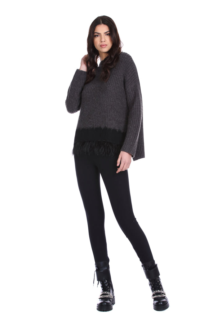 STISHAR 长袖高领毛衣，配以布料和羽毛嵌件