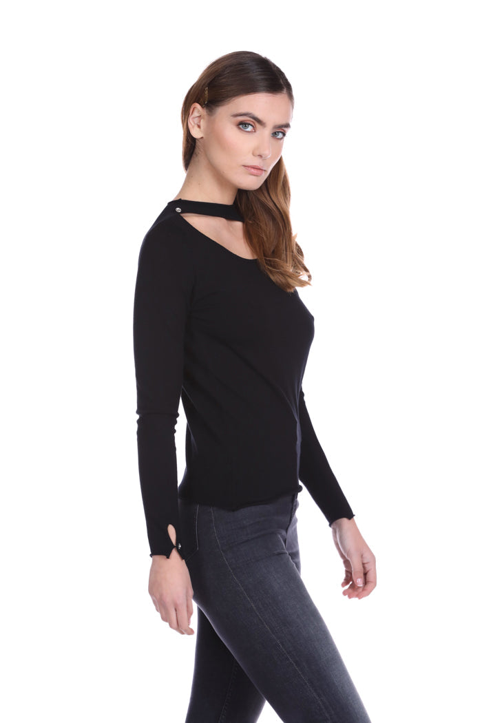 SIGAS 长袖毛衣，宝石纽扣领口带舷窗