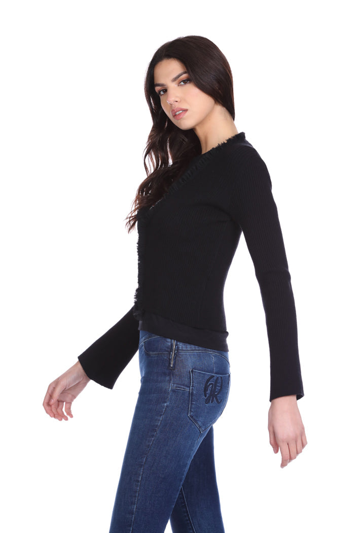 WAZ 乔其纱廓形短罗纹长袖开衫