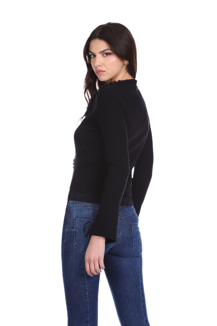 WAZ 乔其纱廓形短罗纹长袖开衫