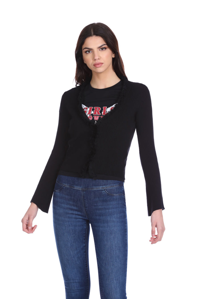 WAZ 乔其纱廓形短罗纹长袖开衫