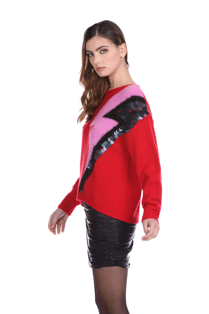 XERFON 金银丝提花加闪电亮片长袖毛衣