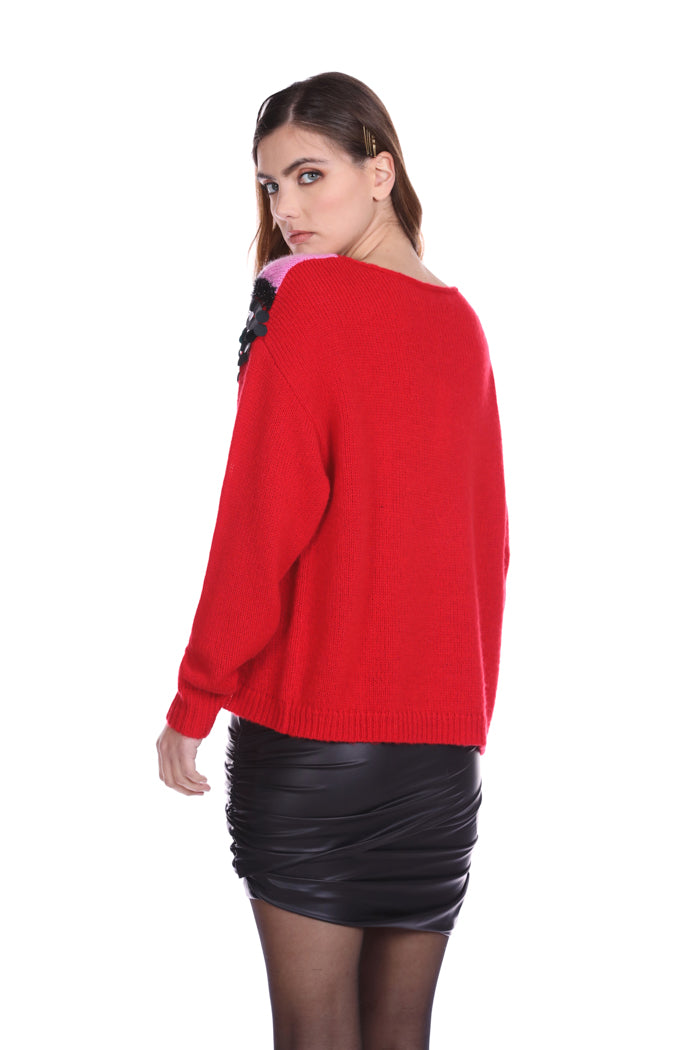 XERFON 金银丝提花加闪电亮片长袖毛衣