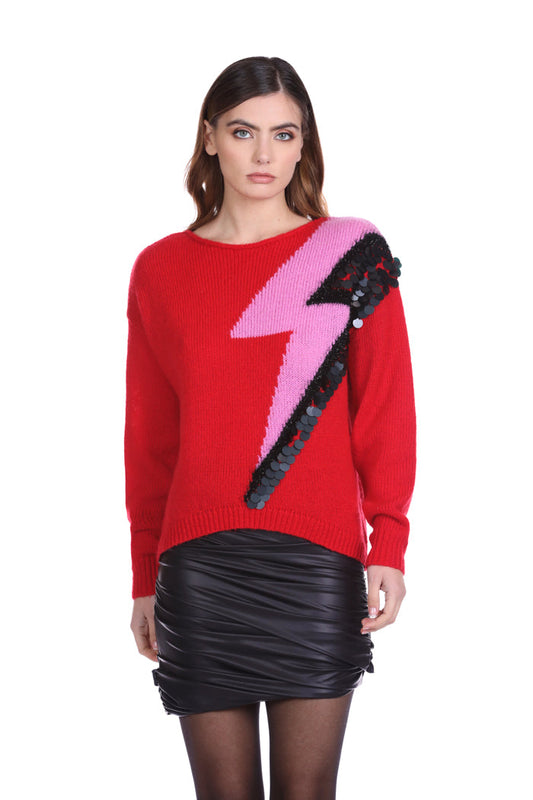 XERFON 金银丝提花加闪电亮片长袖毛衣