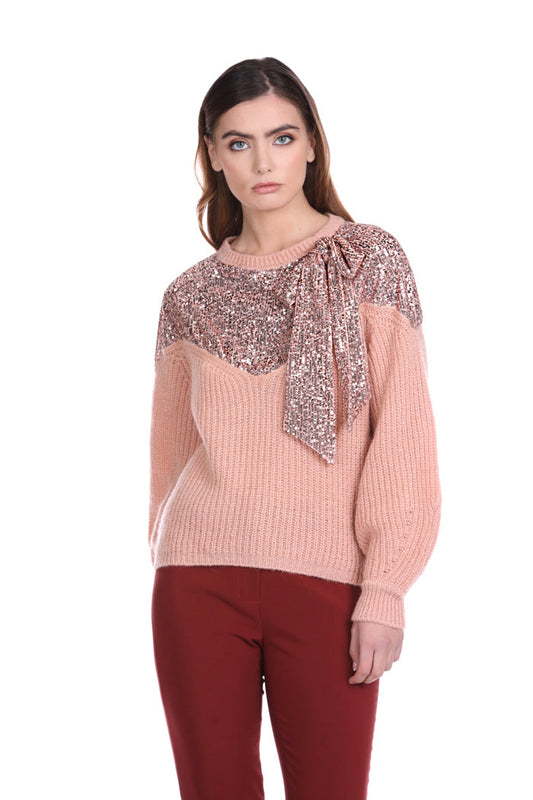 ROSLYND 气球长袖衬衫，饰有亮片镶嵌加蝴蝶结