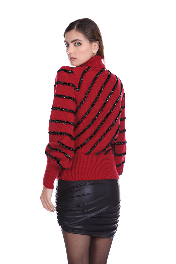 TROCED 金银丝细节加星星胸针长袖气球高领毛衣