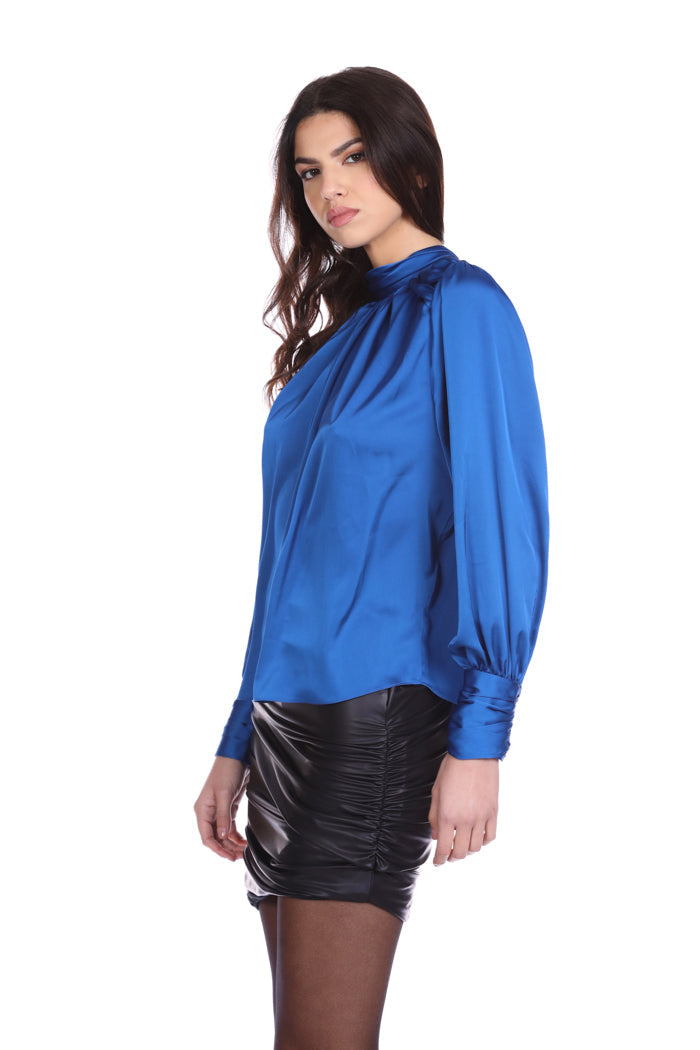 SOLYN 衬衫长袖衣领加袖口带褶皱加金色纽扣后背