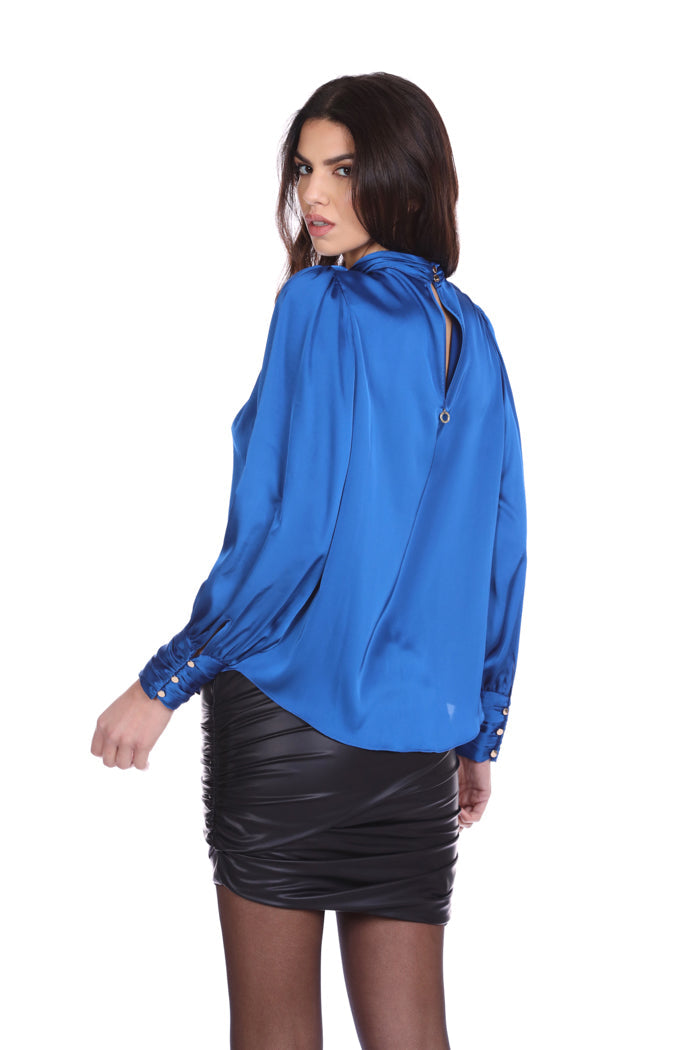 SOLYN 衬衫长袖衣领加袖口带褶皱加金色纽扣后背