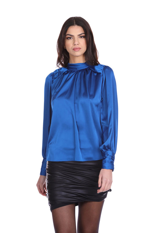 SOLYN 衬衫长袖衣领加袖口带褶皱加金色纽扣后背