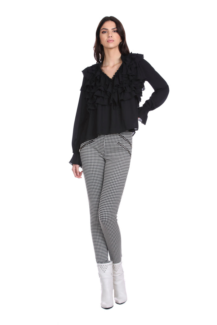 SFRINGER 褶皱韩式领口长袖衬衫