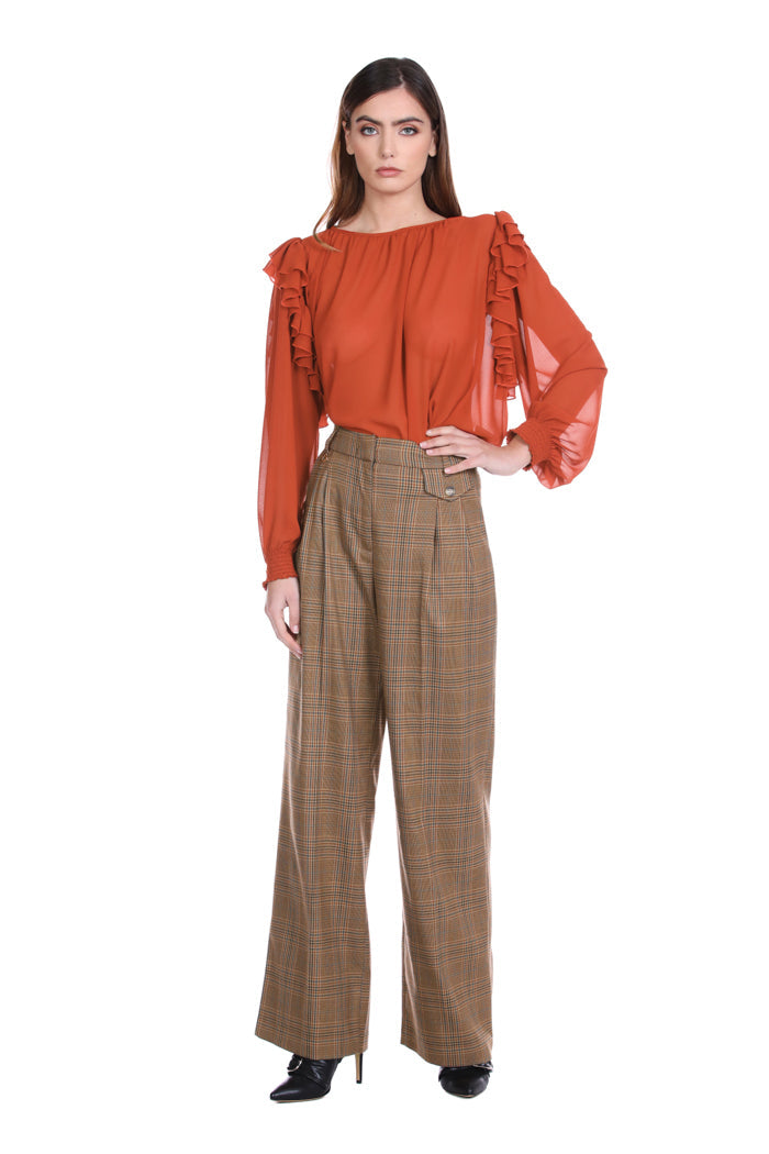 RASHA 女式衬衫，采用喷花褶边面料制成