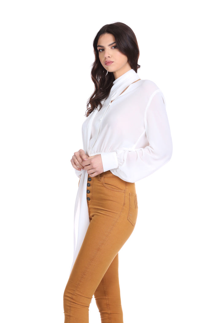 VRED 烟熏色围巾长袖 V 领衬衫