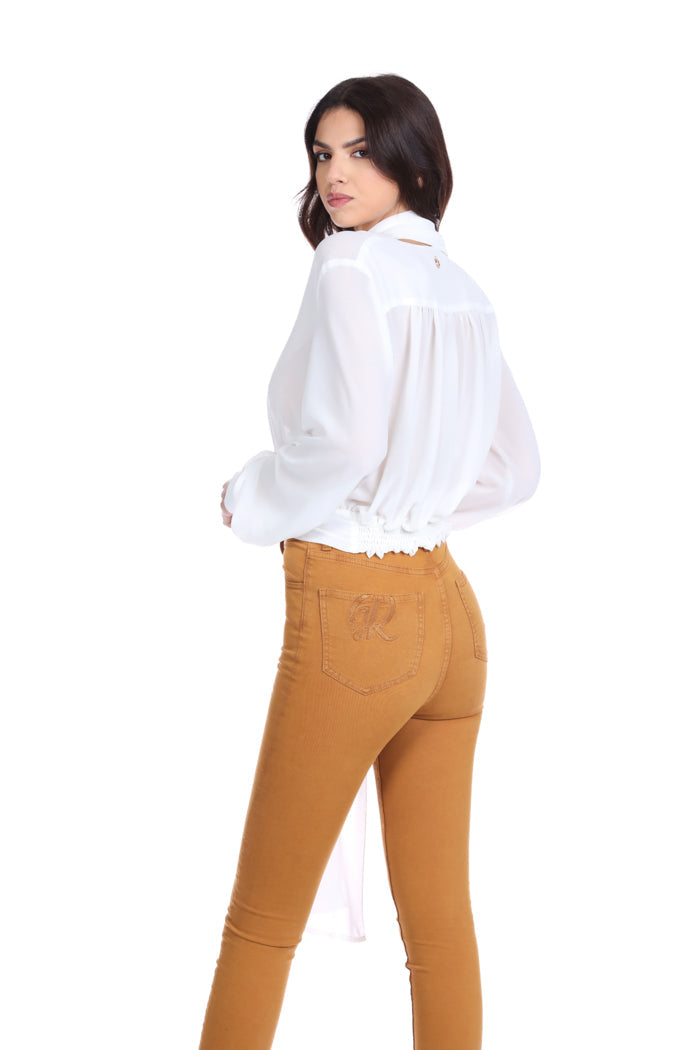 VRED 烟熏色围巾长袖 V 领衬衫