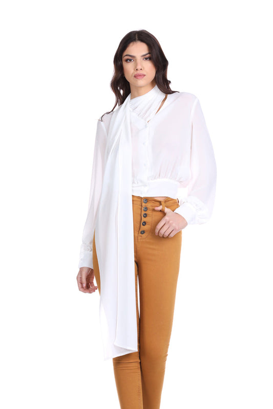 VRED 烟熏色围巾长袖 V 领衬衫