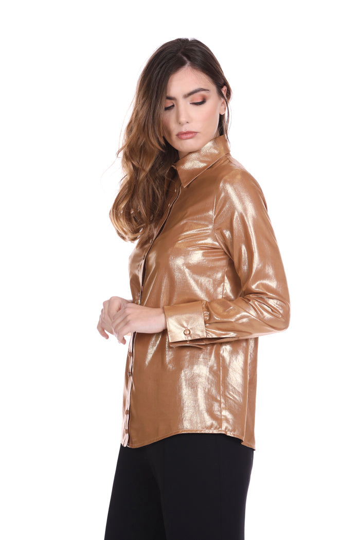 SATIVA 长袖衬衫，翻边袖口加纽扣和涂层链条