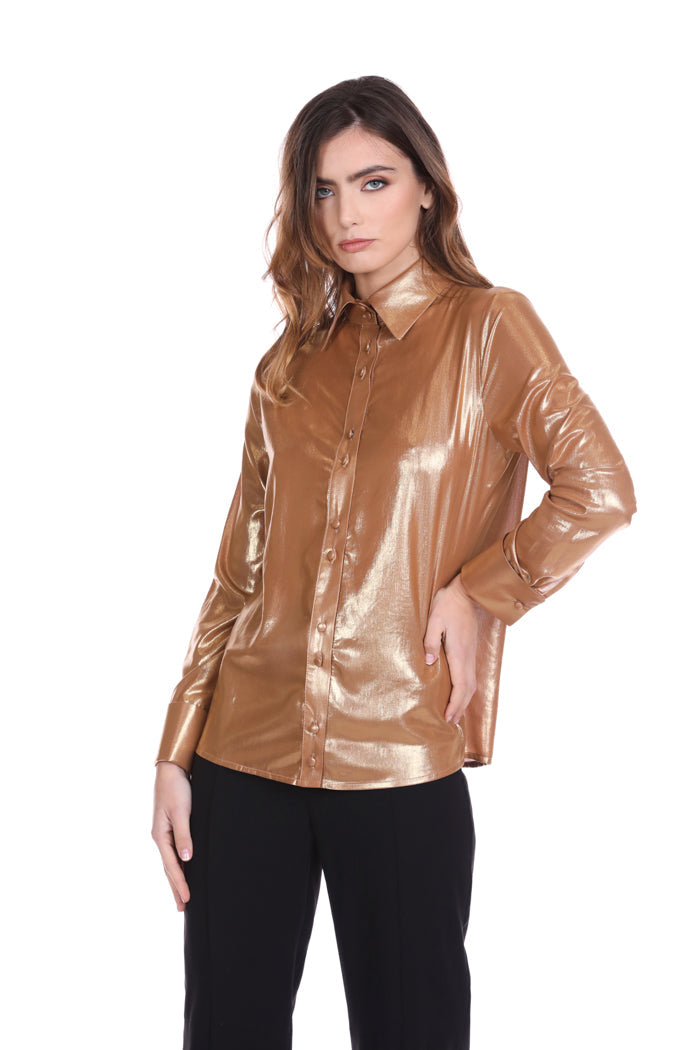 SATIVA 长袖衬衫，翻边袖口加纽扣和涂层链条