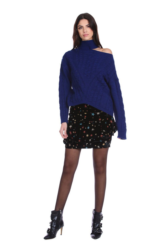 SELMIU 缩褶褶边加星形植绒拉链短裙