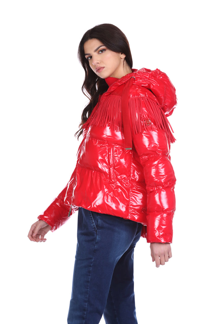 TURVYEDIN 短款长袖羽绒服连帽加抽绳加流苏