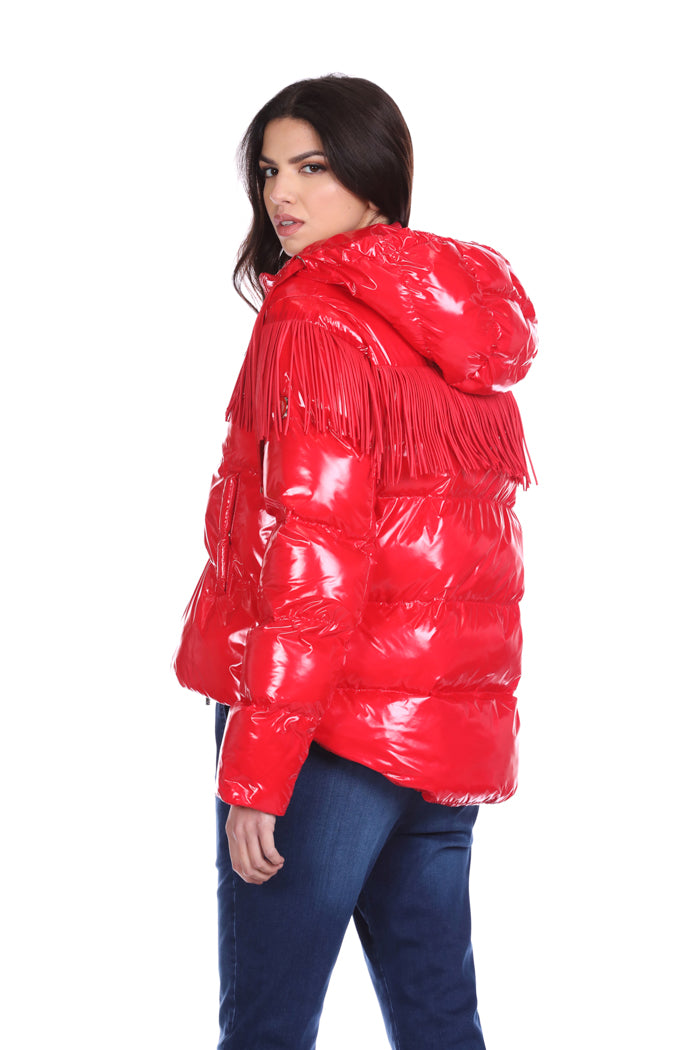 TURVYEDIN 短款长袖羽绒服连帽加抽绳加流苏