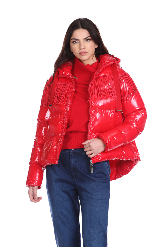 TURVYEDIN 短款长袖羽绒服连帽加抽绳加流苏