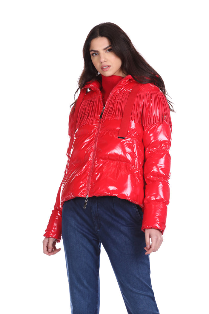 TURVYEDIN 短款长袖羽绒服连帽加抽绳加流苏