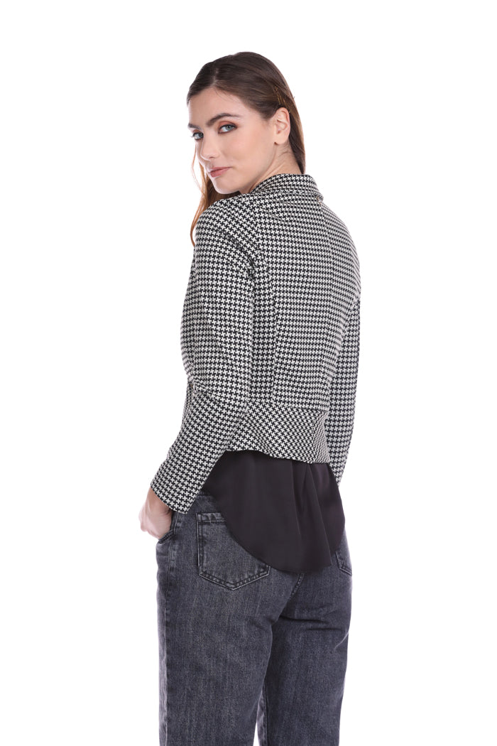 SENFGY 短款长袖夹克 1 颗纽扣加口袋，格子拉链